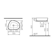 Outline 5991b401-0016 Asimetrik Lavabo, 56 Cm, Mat Beyaz Açık Ceviz