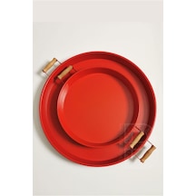 Kitchen Trend 2 Li 51 Cm ve 37 Cm  Ahşap Kulplu Metal Yuvarlak Kı