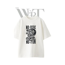 Thewert Motorcu Iskelet Tasarım Baskılı Ünisex Beyaz Oversize T-shirt