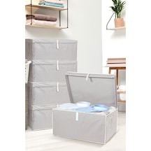 5'li Set Kapaklı Çok Amaçlı Hurç Saklama Kutusu Organizer Mega 60 X 40 X 30 Cm Gri Gri