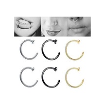 Flybuy 5 Paslanmaz Çelik Burun Halkası, Dudak Bandı, C Şekli, 0.8x6+2 Siyah Siyah