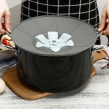 Silikon Çiçek Dökülmeye Dayanıklı Tencere Kapağı Gri