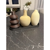 Bezos 3d Baskı 3lü Dekoratif Vazo Seti Ve Sunum Tepsisi - Modern Minimalist Masa Dekoru Nıda Çok Renkli
