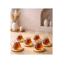 6 Lı Bambu Tabaklı Çay Bardağı Takımı Bambu Çay Tabaklı Çay Bardak Fincan Seti Bej Bej