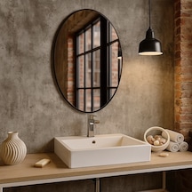 70x98 Cm Modern Oval Banyo Aynası Siyah Çerçeveli Dekoratif Duvar Aynası Siyah