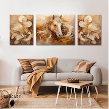 3lü Kanvas Şık Salon Duvar Tablosu Modern Soyut Turuncu At, 40 X 60