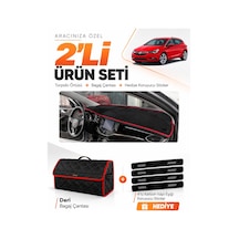 E-biz Opel Astra K 2015-2021 Uyumlu Torpido Örtüsü + Deri Bagaj Çantası - Siyah-kırmızı - Op005