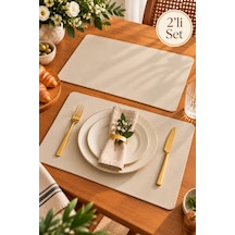 2'li Amerikan Servis Set Deri Supla 45x30 Cm Dikdörtgen Masa Servis Altlığı Bej - 939642204 Bej