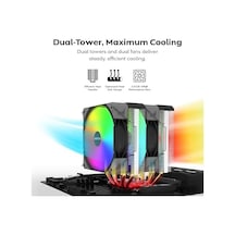 Nx600 Argb 6 Isı Borulu Ve Premium Üst Kapaklı Çift Kule Cpu Hava Soğutucu 28mm E28 Argb Premium Fan Lehimli Bakır Taban Üstün Isı Dağılımı Tüm Intel Ve Amd Soket Desteği Siyah