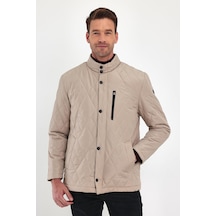 Sivaist Erkek Krem Standart Fit Normal Kesim Içi Kürklü Dik Yaka Çıtçıtlı Dolgulu Desenli Overcoat-Krem