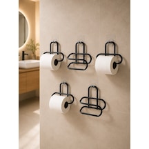 Delmeden Monte Tuvalet Kağıdı Askısı Siyah Metal Yapışkanlı Banyo Kağıtlığı 5 Li Set Çr