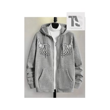 Tarzsokak Oversize Unisex Gri İskelet Baskılı