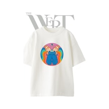 Thewert Cat Butterfly Tasarım Baskılı Ünisex Beyaz Oversize T-shirt
