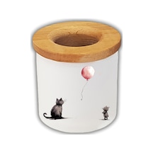 Kedi Ve Balon Baskılı Kalemlik Kalem Kutusu Beyaz
