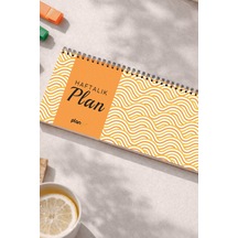 Tarihsiz Spiralli Haftalık Masaüstü Planlayıcı - Sarı Dalgalar - 10x30 Cm Plango Turkuaz