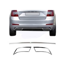 Skoda Octavia 3 A7 Uyumlu 2013-2019 Krom Egzoz Çerçevesi Ve Ara Çıta 3 Parça Paslanmaz Çelik