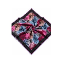 Umttrend Siyah Zemin Renkli Desenli Kenarı Oyalı Kadın Eşarp Yazma 100x100 Cm Çok Renkli