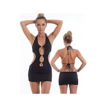 Fantezi Seksi Metal Tasarımlı Sırt Dekolteli Mini Elbise Hf1961329 Siyah