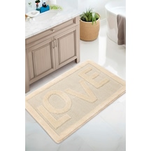Doğal Kaymaz Taban Banyo Paspas Uzun Ömürlü Yumuşak Dokulu Su Emici Yıkanabilir Love 60x100 Krem