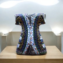 Kaftan Model %100 El Işlemesi,kabartma Desenli Dekoratif Çini Vazo 18 Cm