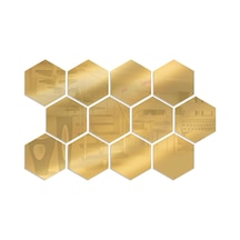 Xiyyadms Altın 12'li Akrilik Hexagon Duvar Sticker Seti - Dıy Ev Dekoru, Odalar/banyolar İçin Yansıtan Dekoratif Yapı, 20x17cm Altın