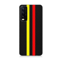 Vivo Y20s Uyumlu Sarı Kırmızı Karbon Motif Desenli Silikon Kılıf