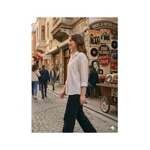 Zdnjeans Kadın Bej Rahat Kesim Keten Gömlek