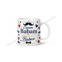 Babalar Günü Hediyesi İsme Özel Baskılı Seramik Kupa Bardak Porselen Mug Beyaz / Çok Renkli