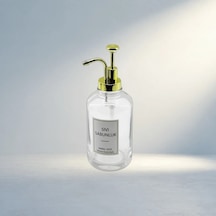 Şeffaf Yuvarlak Cam Şişe 500ml Pompalı Sabunluk Modeli 000 Açık Krem