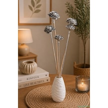 Yapay Çiçek Sitesi Kuru Çiçek Doğal Cedar Rose Gül 40 Cm 5li Gümüş Naturel