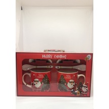 Lebron Noel Baba Temalı Taşıma Çantası,kaşıklı 2'li Kupa Set kırmızı