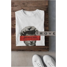 Unısex Kadın Erkek Mitoloji Tanrı Sansür %100 Pamuk Baskılı Siyah Beyaz T-shirt Beyaz