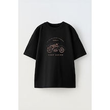 Thewert Unisex Hell Keep Goıng Tasarım Baskılı Pamuk Sıyah Oversize T-shirt Siyah