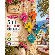 Nesli Evim 5'li Renkli Çiçek Nazar Boncuklu Duvar Süsü - Balkon Bahçe Dekoru Yazın.