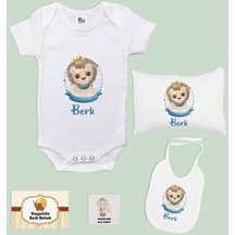 Bk Kids Kişiye Özel İsimli 5 Parça Beyaz Bebek Body Zıbın Yastık Hediye Seti, Yeni Doğan Bebek Giyim Hediyesi-5