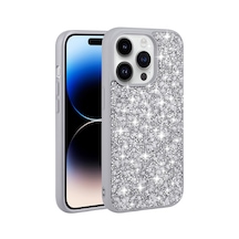 Zore İphone 14 Pro Uyumlu Parlak Taşlı Tasarım Ogaa Linea Kılıf-gümüş