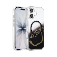 Onegif Apple İphone 16 Lotus Simli Magsafe Kapak - Siyah - Siyah