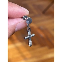 316 Cerrahi Çelik Sallantılı Haç Model Piercing Sarı