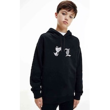 Tshirthane Death Note L Baskılı Unisex Çocuk Kapüşonlu Siyah Sweatshirt
