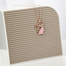 Pembe Kedi Modeli Rodyum Kaplama 925 Gümüş Kadın Kolye