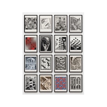 M. C. Escher Tabloları 16'lı Sticker Seti Laptop Defter Planlayıcı Etiketi Çok Renkli