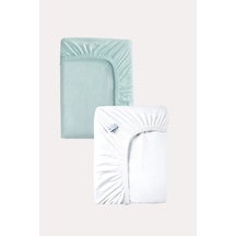 Mint - Beyaz Renk %100 Pamuk Penye Bebek Çarşafı 60x120cm - Lastikli Bebek Çarşafı 2'li Mint - Beyaz - 860728279