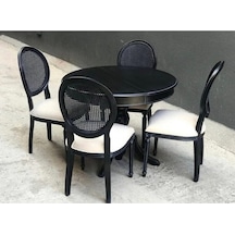 Masifart  100 cm Yuvarlak Baba Ayak Masa + 4 Sandalye Takımı Siyah lake