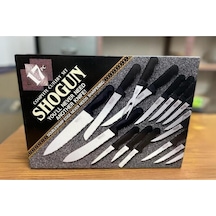 Shogun Japon Malı Tırtıklı Bıçak Seti Keskin Ağızlı Paslanmaz Mutfak Bıçağı Set 17 Parça Günlük Gri - Siyah