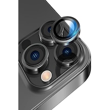 iPhone 12 Pro ile Uyumlu Alüminyum Alaşım Temperli Cam Kamera Lens Koruyucu - Siyah