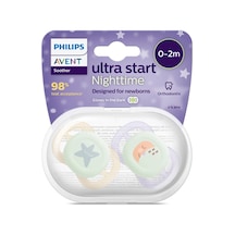 Suzetă Ultra Start Phılıps Avent Scf075/07, 0-2 Luni, Ortodontică, 2 Buc, Fosforescentă