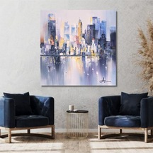 Şehir Soyut El Yapımı Yağlı Boya Tablo 85x86cm