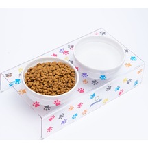 Petmagic Akrilik Pleksi Evcil Hayvan Seramik Kaseli Mama Ve Su Kabı - Pati Baskılı