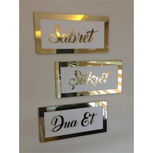 Sabret Şükret Dua Et Duvar Tablosu 3'lü Set Beyaz-gold