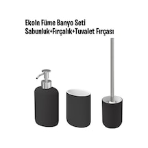 3 Parça Banyo Seti Ekoln Sabunluk, Diş Fırçalık, Tuvalet Fırçası Koyu Gri Renk Stoneware Koyu Gri